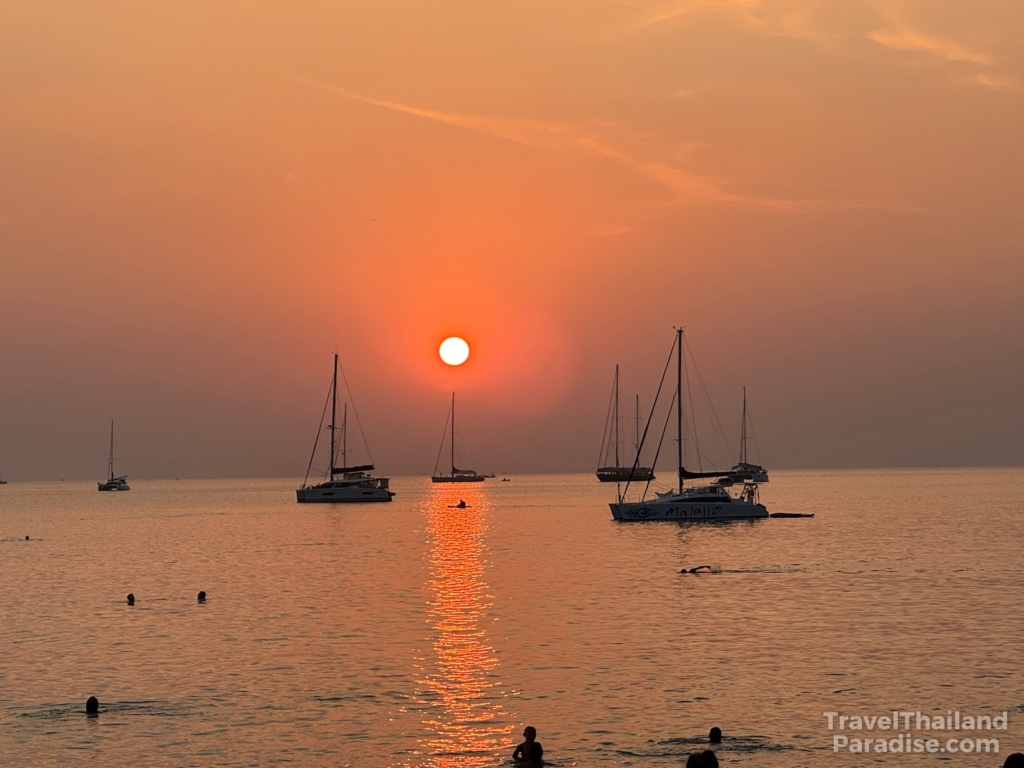 Nai Harn Beach Sunset With Sailing Boats